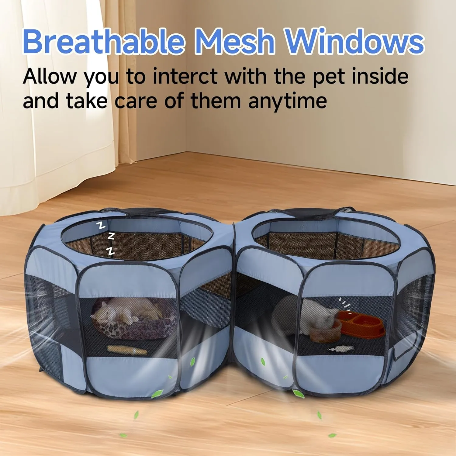 2-in-1 Dog Playpen, 58'' Pop Up Cat Puppy Pet Playpen, Indoor Outdoor Cats Enclosed, Cat Tent Crate Cage Kennel, Portable Playpen for Kitten and Small Animals(No Divider, Unified Space)