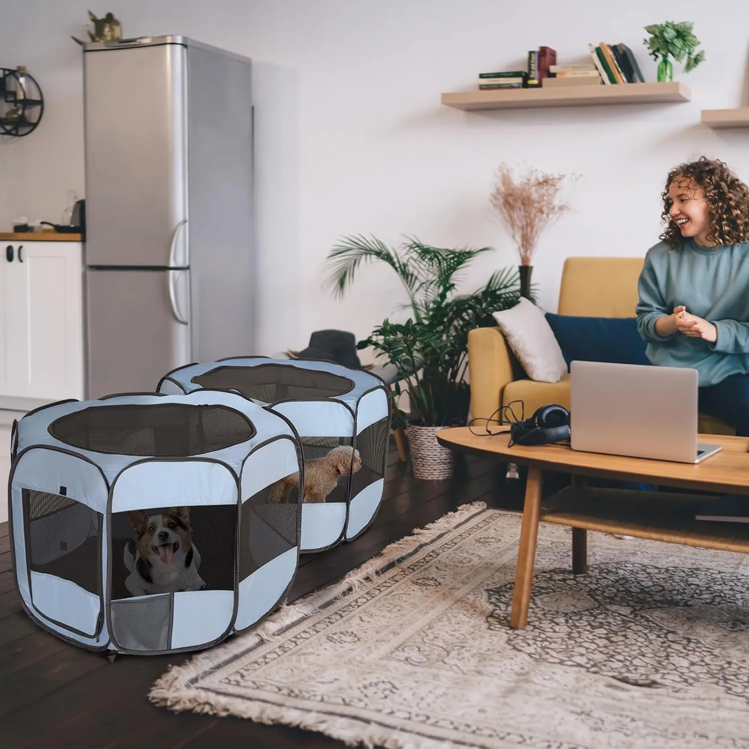 2-in-1 Dog Playpen, 58'' Pop Up Cat Puppy Pet Playpen, Indoor Outdoor Cats Enclosed, Cat Tent Crate Cage Kennel, Portable Playpen for Kitten and Small Animals(No Divider, Unified Space)