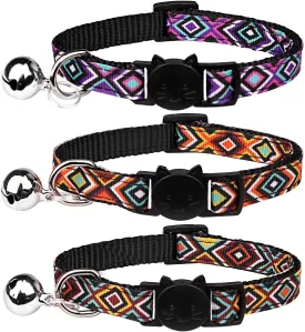 3 PCS Cat Collars with Bell Breakaway Geometric Pattern Adjustable Safety Kitten Collars for Kitty CollarsS