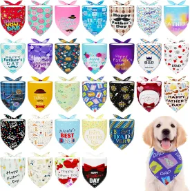 30 Pcs Fathers Day Small Dog Bandanas Bulk 25 Inch Love Dad Dog Bandanas for Medium Dogs Breed Best Dad Dogs Bandana Large Cats Grooming M