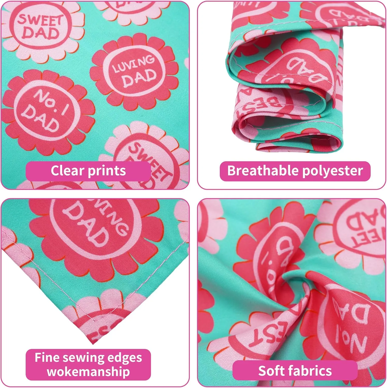 30 Pcs Fathers Day Small Dog Bandanas Bulk 25 Inch Love Dad Dog Bandanas for Medium Dogs Breed Best Dad Dogs Bandana Large Cats Grooming M