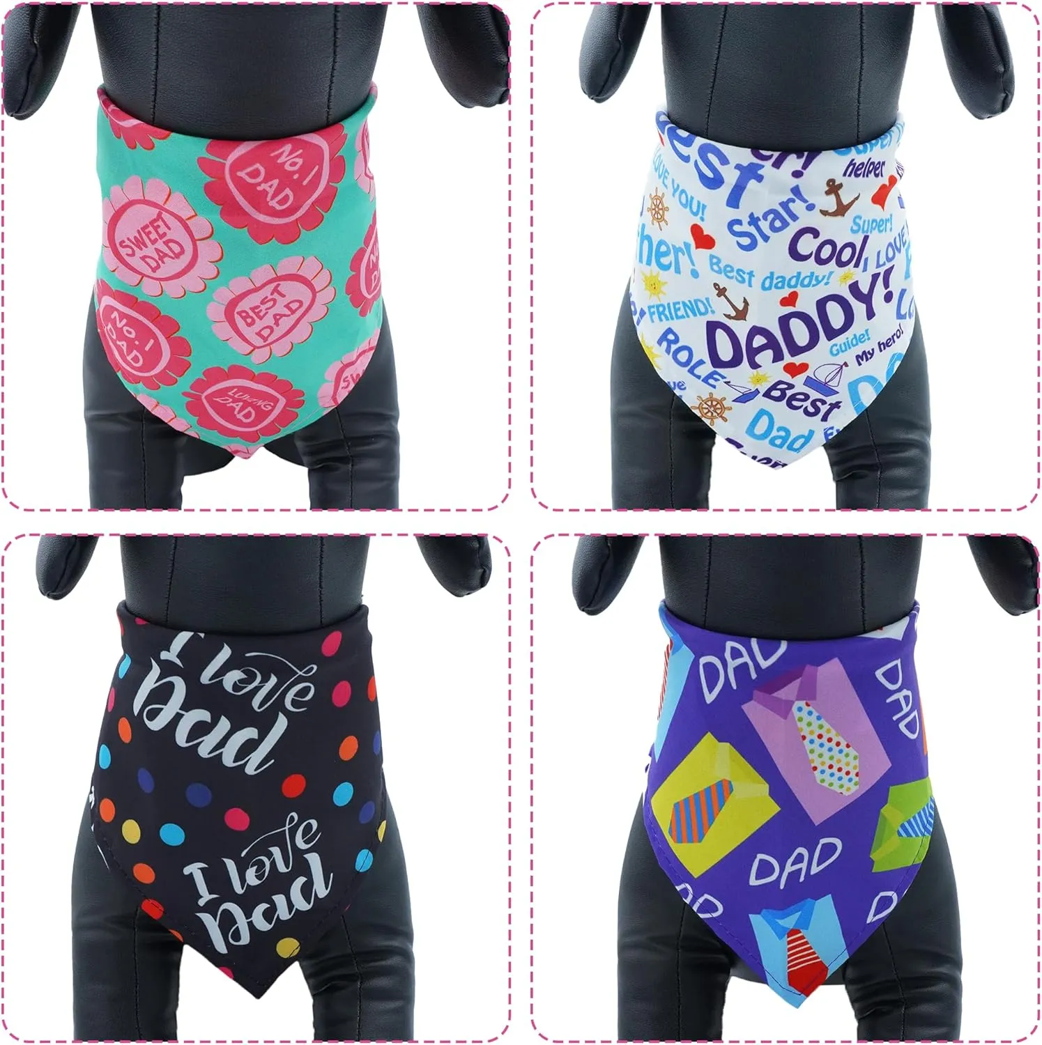 30 Pcs Fathers Day Small Dog Bandanas Bulk 25 Inch Love Dad Dog Bandanas for Medium Dogs Breed Best Dad Dogs Bandana Large Cats Grooming M