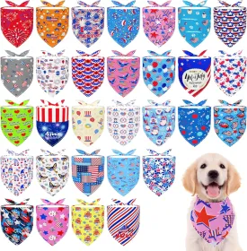 30 Pcs Patriotic Small Dog Bandanas Bulk 25 Inch Independence Day Dogs Bandana for Medium Dogs Breed 4th of July Dog Bandanas Large Cats Grooming M