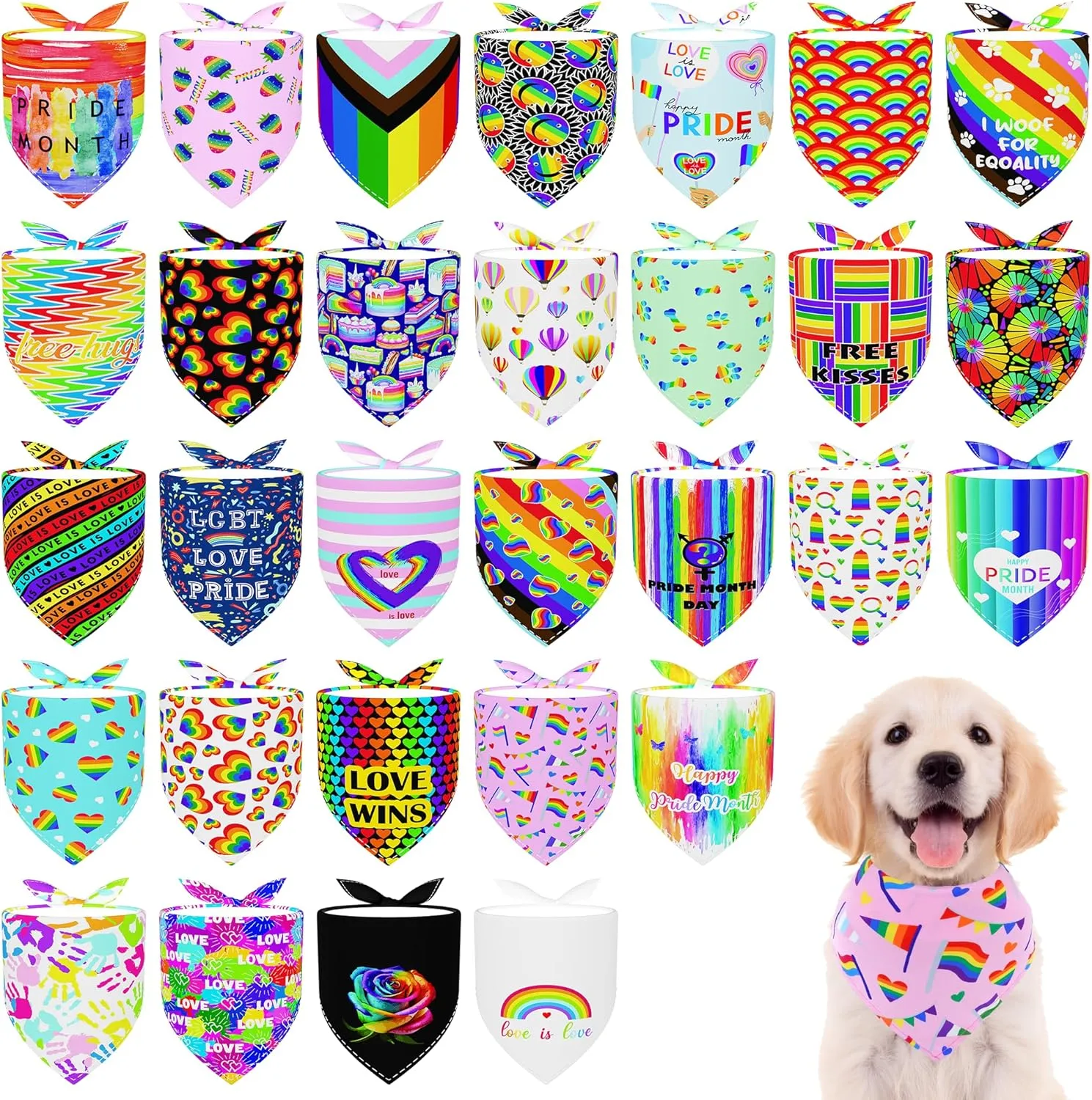30 Pcs Rainbow Small Dog Bandanas Bulk 25 Inch Pride Dog Bandanas for Medium Dogs Breed LGBT Dogs Bandana Large Cats Grooming M