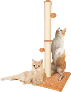 33.3 Inch Tall Cat Scratching Post for Indoor Cats Premium Sisal Cat Scratcher Post with Hanging Balls Ideal for Adult Cats and Kittens,Protect Your Furniture(Brown)