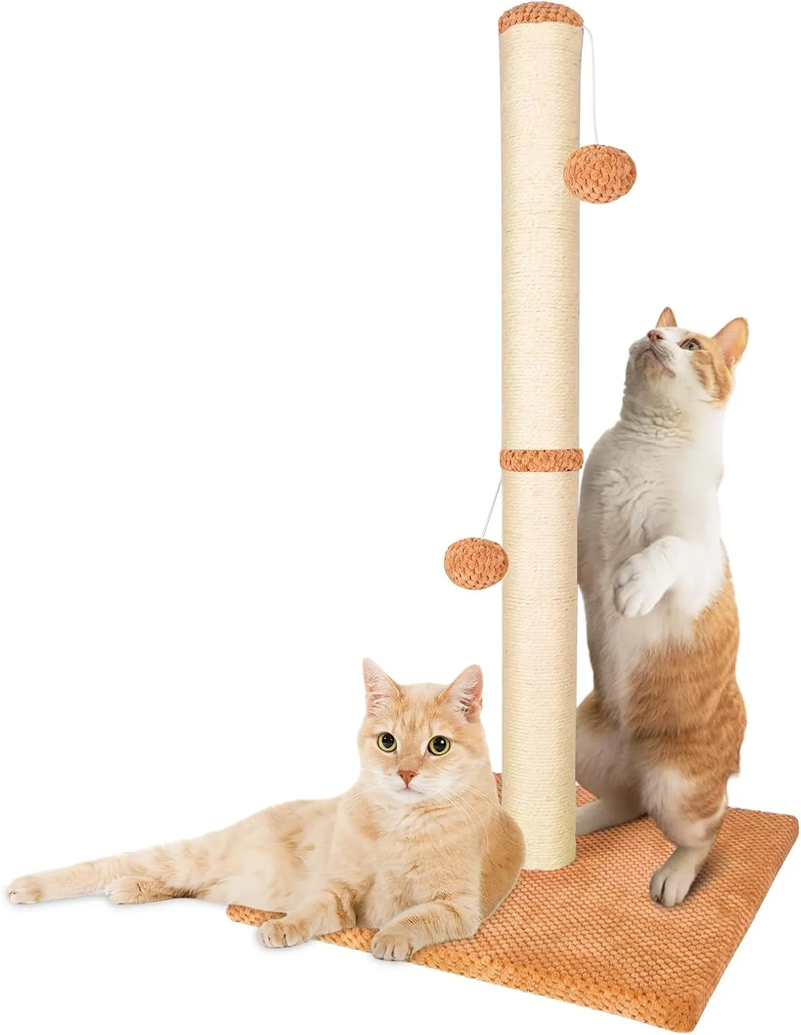 33.3 Inch Tall Cat Scratching Post for Indoor Cats Premium Sisal Cat Scratcher Post with Hanging Balls Ideal for Adult Cats and Kittens,Protect Your Furniture(Brown)