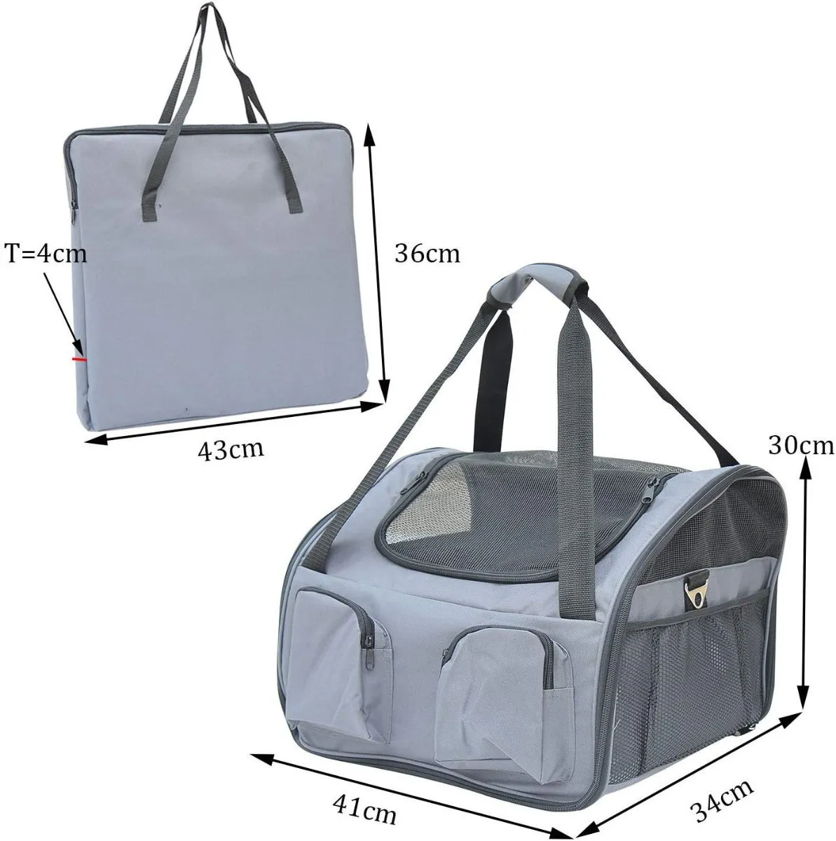 41Lx34Wx30H cm Pets Carrier Folding Bag-Grey