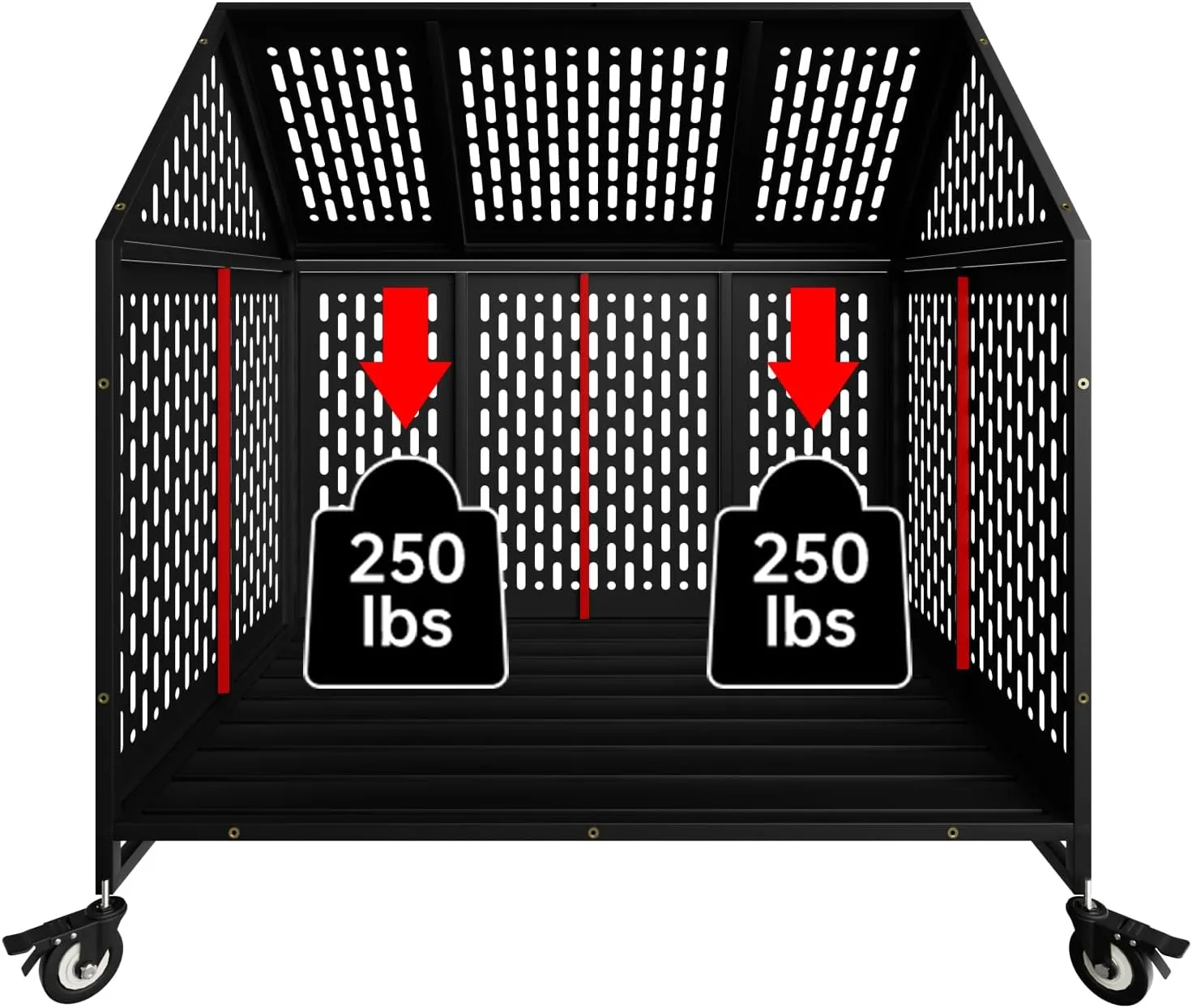 44'' Indestructible Heavy Duty Dog Crate, Escape Proof Strong Steel Pet Cage for High Anxiety Large Medium Dogs, Indoor Impact Sound Proof Chewproof Kennel Double Door with Trays and Wheels