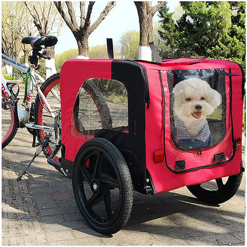 46" Outdoor Red Foldable Bicycle Trailer for Pets - Dog Trailer with Reflectors and Safety Flag