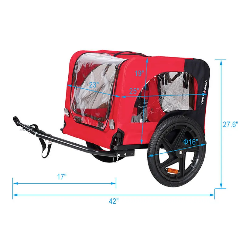 46" Outdoor Red Foldable Bicycle Trailer for Pets - Dog Trailer with Reflectors and Safety Flag