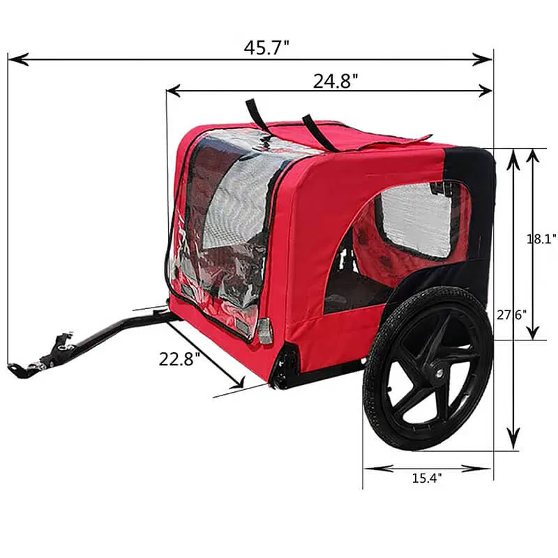 46" Outdoor Red Foldable Bicycle Trailer for Pets - Dog Trailer with Reflectors and Safety Flag