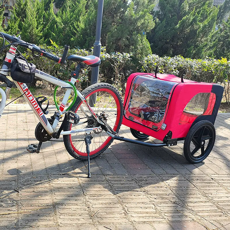 46" Outdoor Red Foldable Bicycle Trailer for Pets - Dog Trailer with Reflectors and Safety Flag