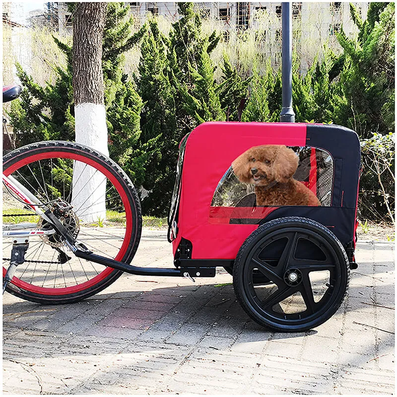46" Outdoor Red Foldable Bicycle Trailer for Pets - Dog Trailer with Reflectors and Safety Flag