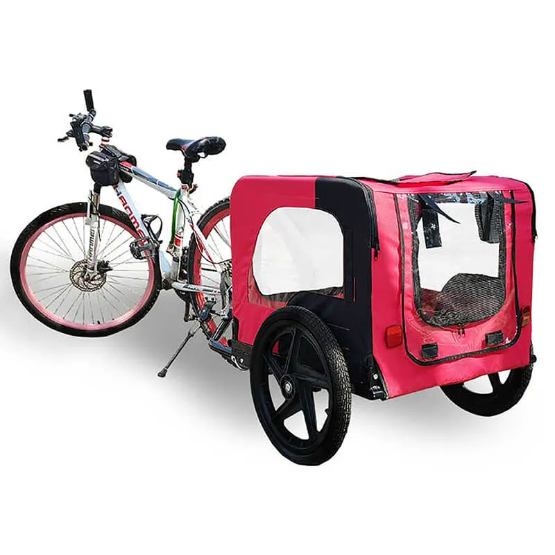 46" Outdoor Red Foldable Bicycle Trailer for Pets - Dog Trailer with Reflectors and Safety Flag