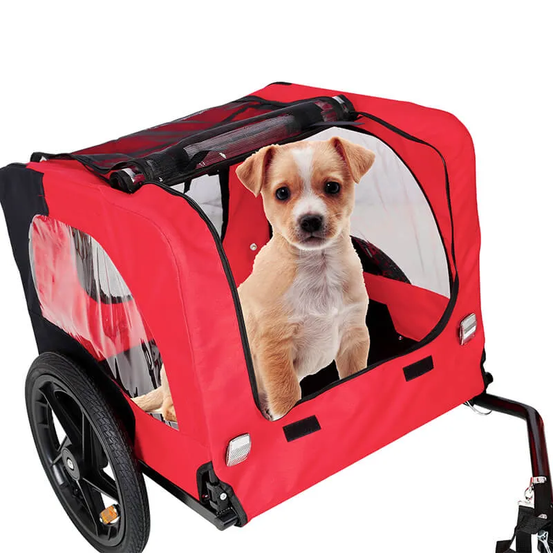 46" Outdoor Red Foldable Bicycle Trailer for Pets - Dog Trailer with Reflectors and Safety Flag
