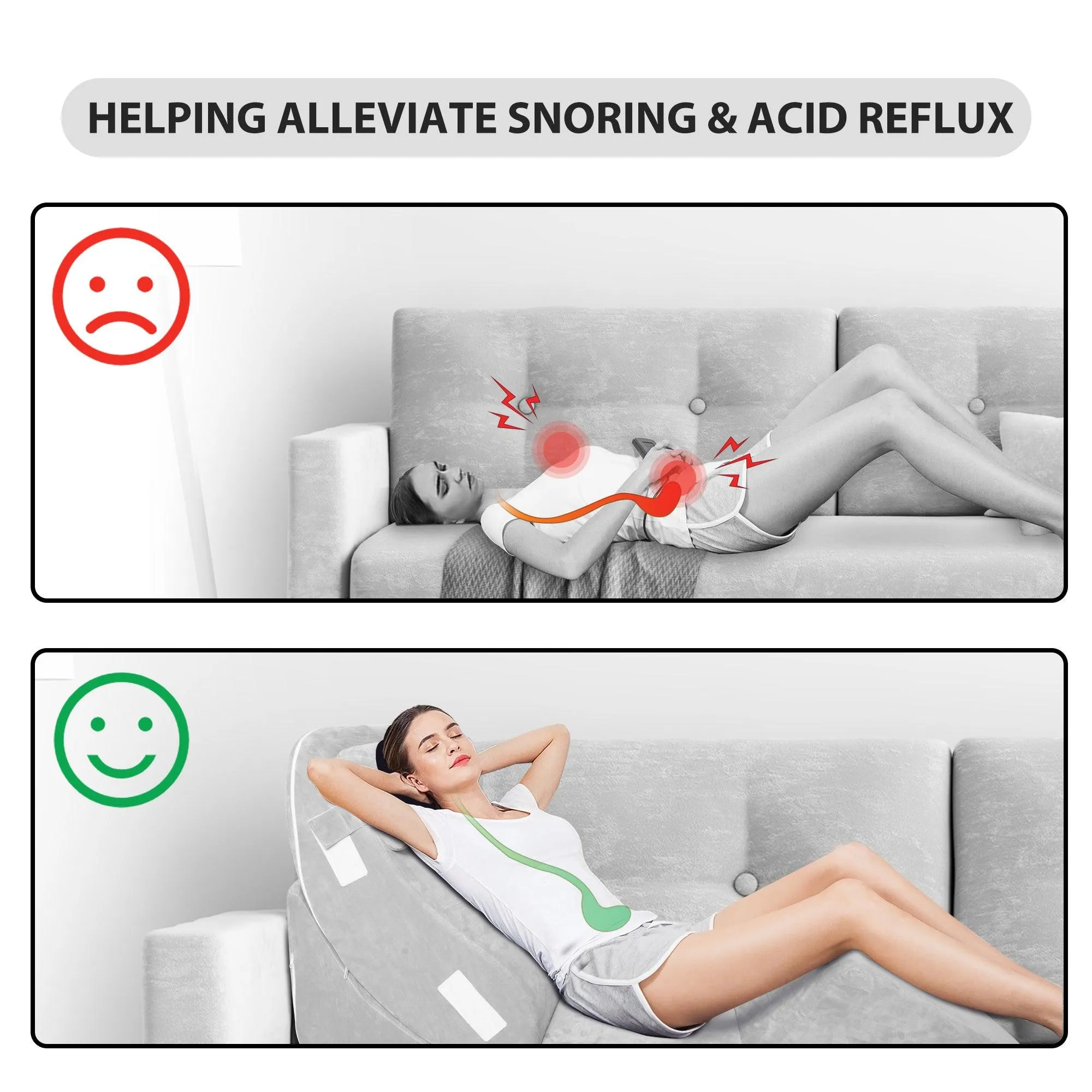 6PCS Bed Wedge Pillow Set, Adjustable Memory Foam Pillow Wedge for Back Neck Leg Pain Relief