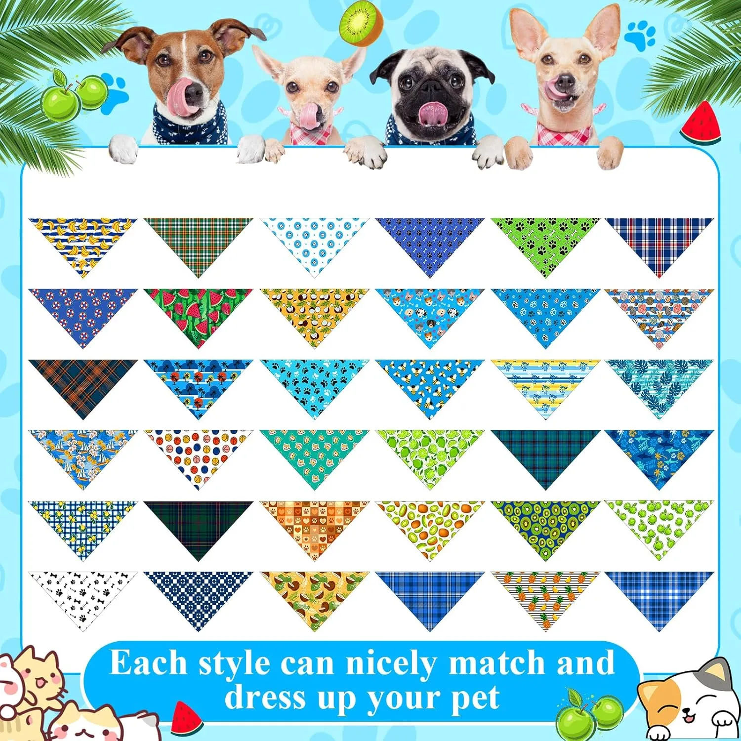 72 Pcs Boy Dog Bandanas Bulk Summer Triangle Scarf Colorful Cat Bibs Puppy Scarf Paw Pet Bandanas for Puppy Cat Birthday Party Costume