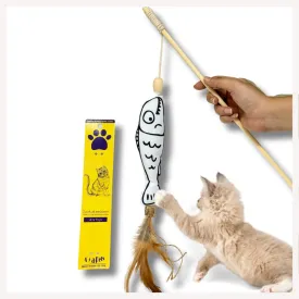 A a Pets' Cat Wand Nemo Teaser Interactive Toy with retractable attached  Fish (Black/White)