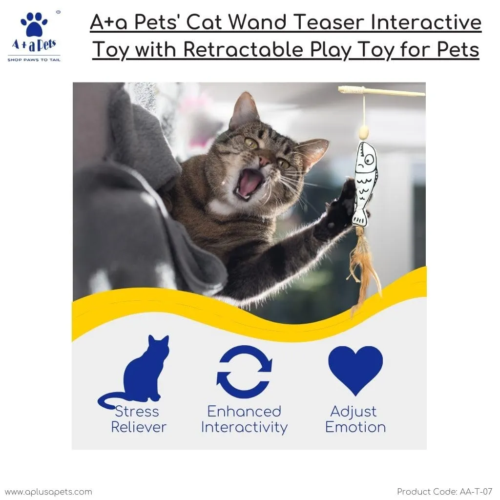 A a Pets' Cat Wand Nemo Teaser Interactive Toy with retractable attached  Fish (Black/White)