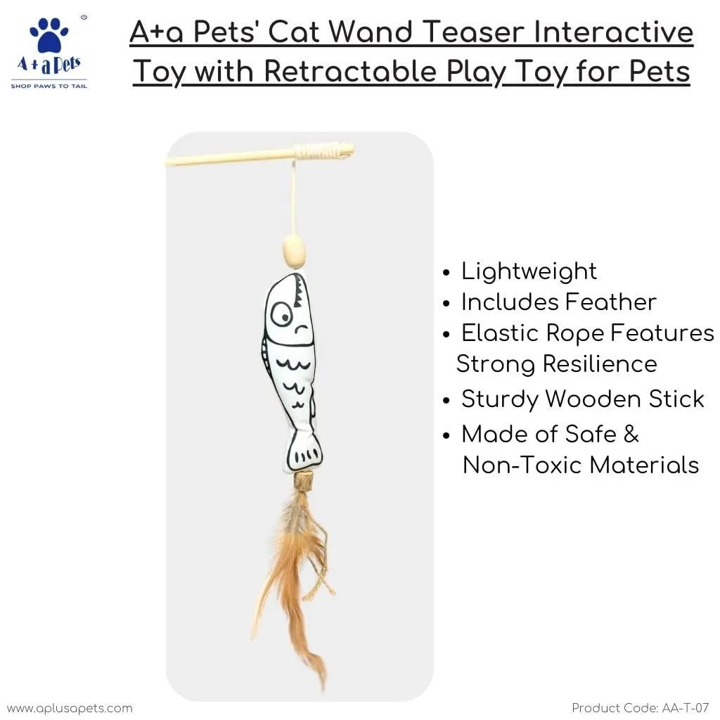 A a Pets' Cat Wand Nemo Teaser Interactive Toy with retractable attached  Fish (Black/White)