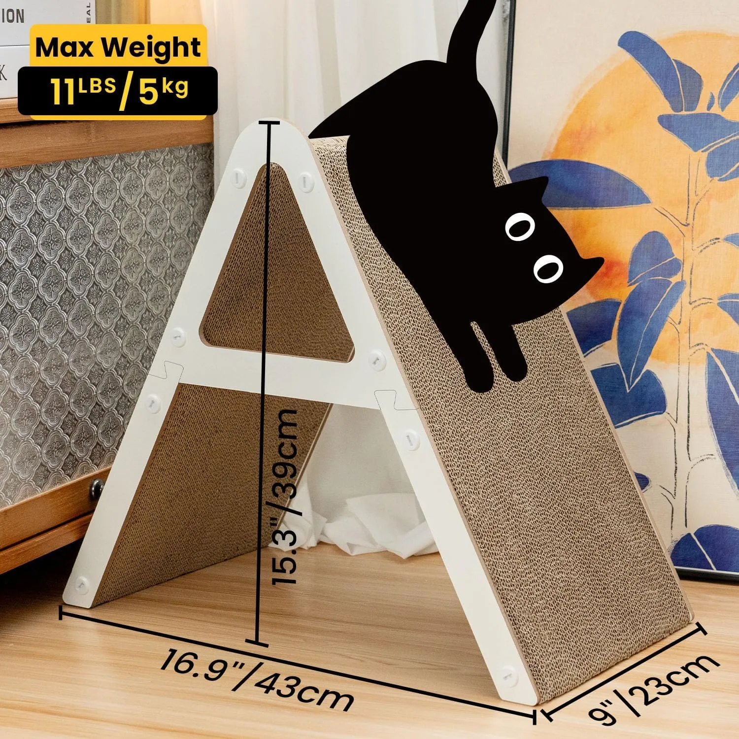 A-Frame Cat Scratching Board, Recycled Cardboard & Wood Frame, Dual-Sided Vertical Horizontal Cat Scratcher for Indoor Kittens, Space-Saving Furniture Protector for Sofa Walls, White
