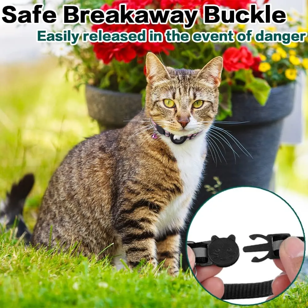 Airtag Cat Collar Breakaway, Reflective Kitten Collar with Apple Air Tag Holder and Bell for Girl Boy Cats, 0.4 Inches in Width and Lightweight (Red)