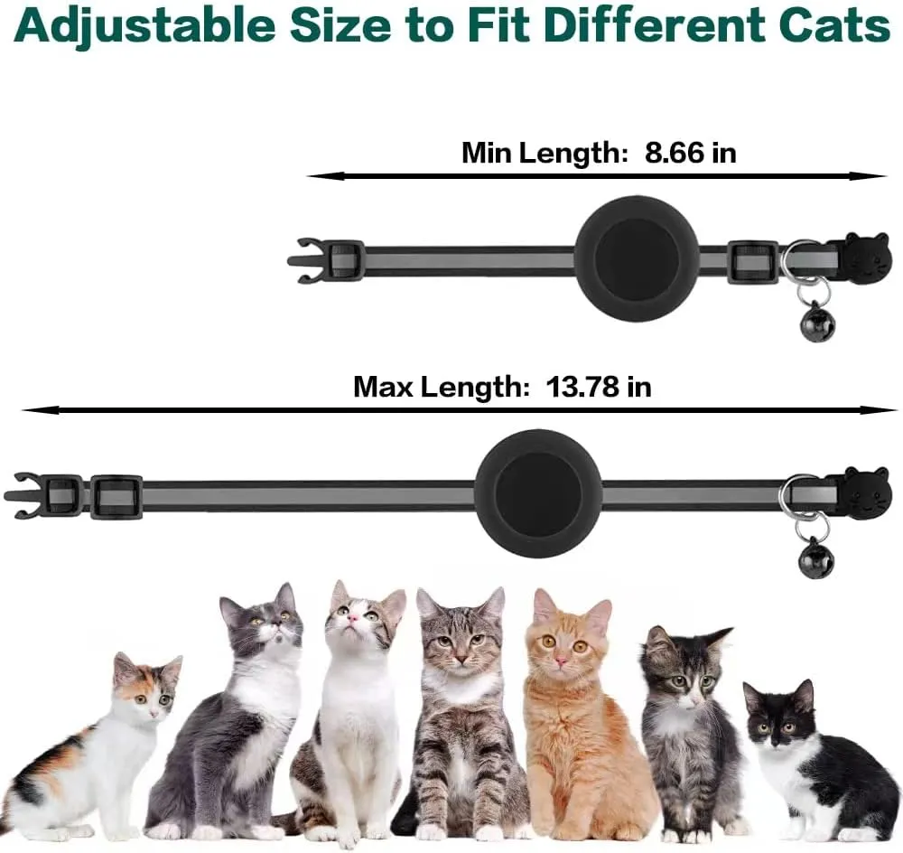 Airtag Cat Collar Breakaway, Reflective Kitten Collar with Apple Air Tag Holder and Bell for Girl Boy Cats, 0.4 Inches in Width and Lightweight (Red)