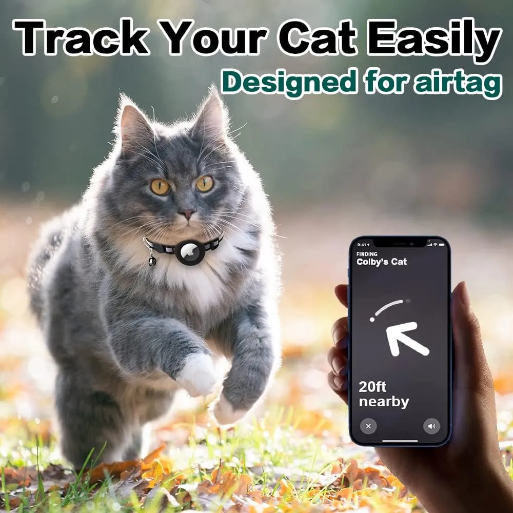 Airtag Cat Collar Breakaway, Reflective Kitten Collar with Apple Air Tag Holder and Bell for Girl Boy Cats, 0.4 Inches in Width and Lightweight (Red)