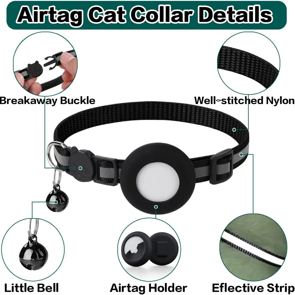 Airtag Cat Collar Breakaway, Reflective Kitten Collar with Apple Air Tag Holder and Bell for Girl Boy Cats, 0.4 Inches in Width and Lightweight (Red)