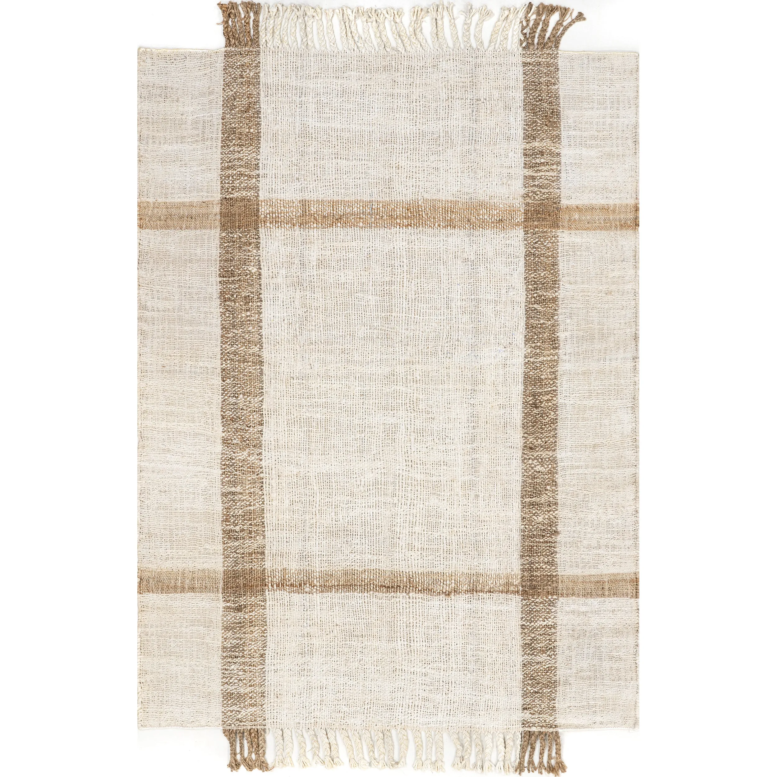 April Casual Stripe Jute Tassel Area Rug