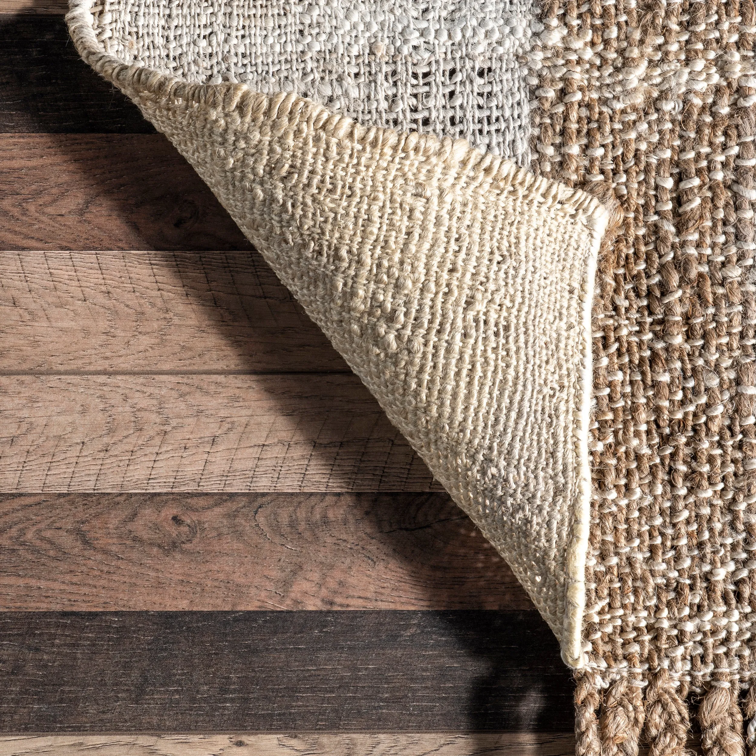 April Casual Stripe Jute Tassel Area Rug
