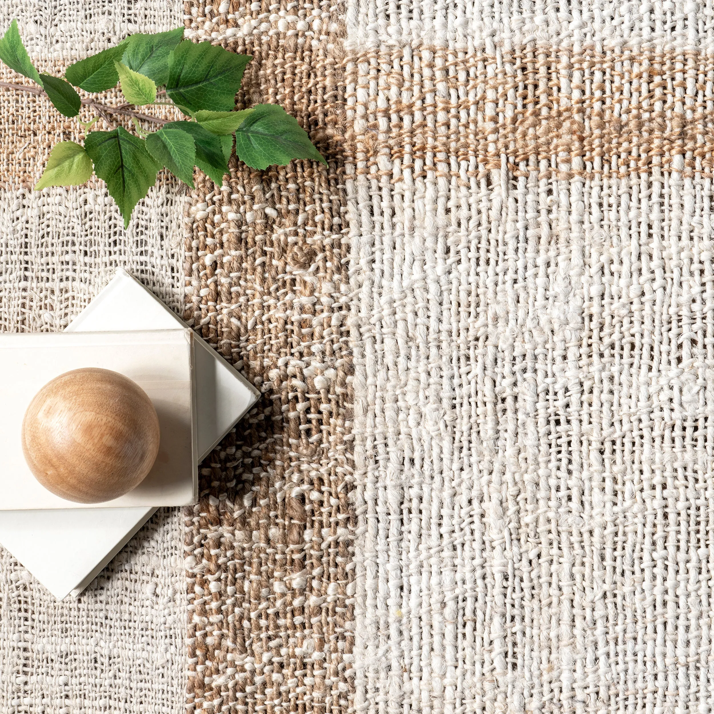 April Casual Stripe Jute Tassel Area Rug