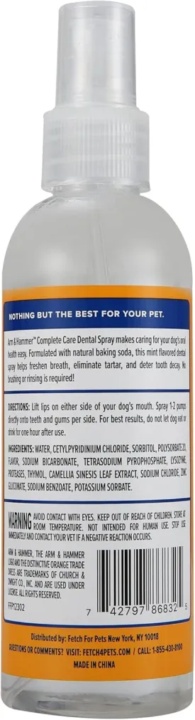 Arm & Hammer Complete Care Dog Dental Spray, 6 Fl Oz | Mint Flavor Dog Dental Spray for Easy Brushless Cleaning | Baking Soda Enhanced Formula for Fresh Breath and Tartar Control (Pack of 2)
