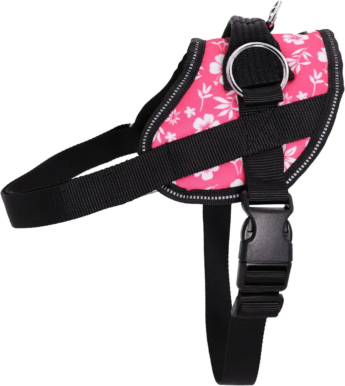 Bark Appeal Pink Hibiscus No-Pull Dog Harness for Small to Medium Sized Pets  Adjustable, Reflective Vest with 3 Leash Clips for Added Control, Easy Walks & Training  Medium