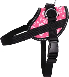 Bark Appeal Pink Hibiscus No-Pull Dog Harness for Small to Medium Sized Pets  Adjustable, Reflective Vest with 3 Leash Clips for Added Control, Easy Walks & Training  Medium