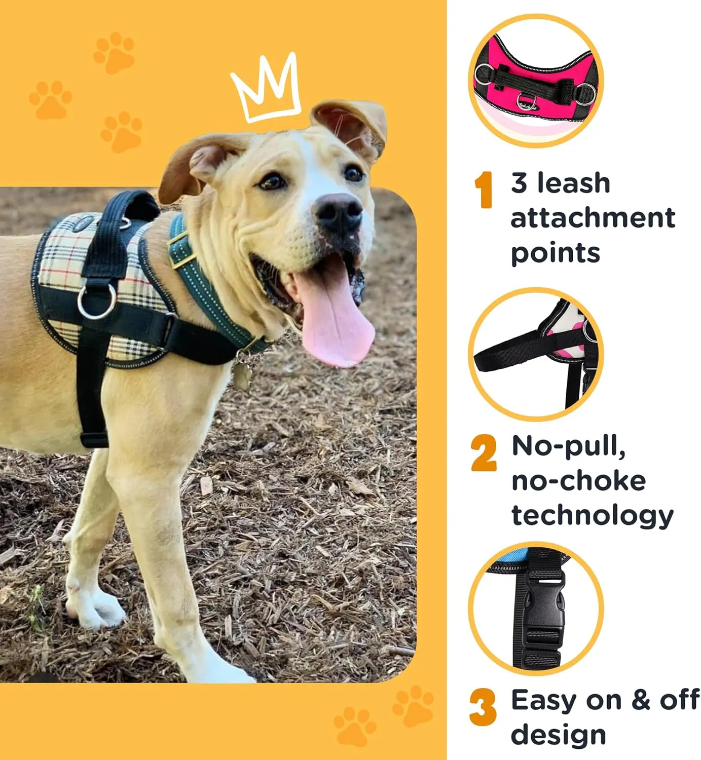 Bark Appeal Pink Hibiscus No-Pull Dog Harness for Small to Medium Sized Pets  Adjustable, Reflective Vest with 3 Leash Clips for Added Control, Easy Walks & Training  Medium
