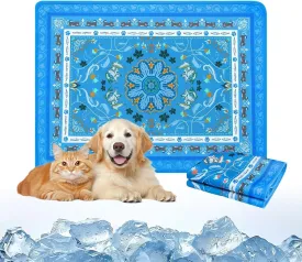 BINGPET Cooling Mat for Cats,19.5"X27.5" Dog Cooling Mat Pad Retro Print,Portable Washable Pet Feeding Mat Pee Pads,Comfy Ice Silk for Summer Indoor & Outdoor,Crate,Bed,Car Seats