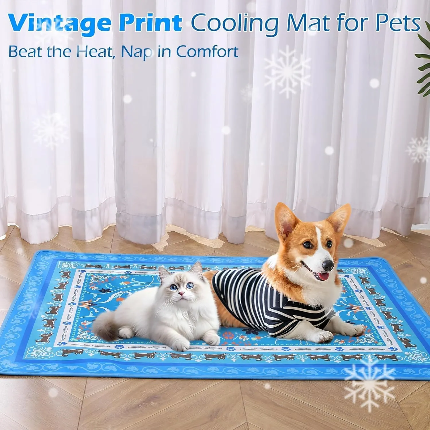 BINGPET Cooling Mat for Cats,19.5"X27.5" Dog Cooling Mat Pad Retro Print,Portable Washable Pet Feeding Mat Pee Pads,Comfy Ice Silk for Summer Indoor & Outdoor,Crate,Bed,Car Seats