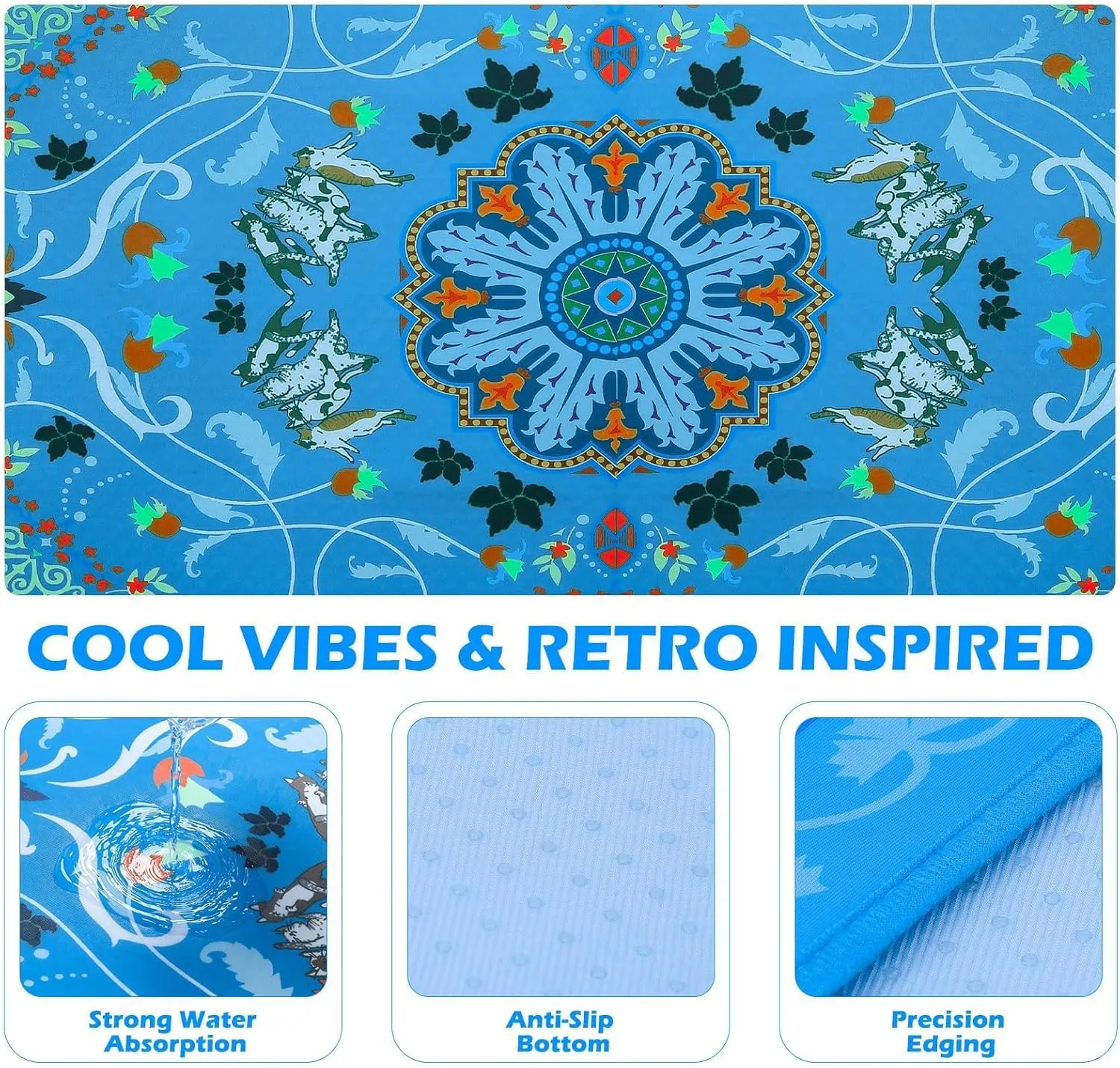 BINGPET Cooling Mat for Cats,19.5"X27.5" Dog Cooling Mat Pad Retro Print,Portable Washable Pet Feeding Mat Pee Pads,Comfy Ice Silk for Summer Indoor & Outdoor,Crate,Bed,Car Seats