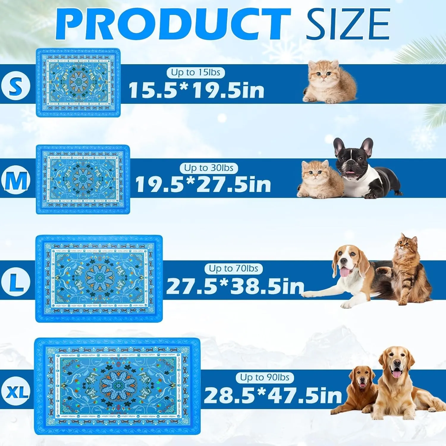 BINGPET Cooling Mat for Cats,19.5"X27.5" Dog Cooling Mat Pad Retro Print,Portable Washable Pet Feeding Mat Pee Pads,Comfy Ice Silk for Summer Indoor & Outdoor,Crate,Bed,Car Seats