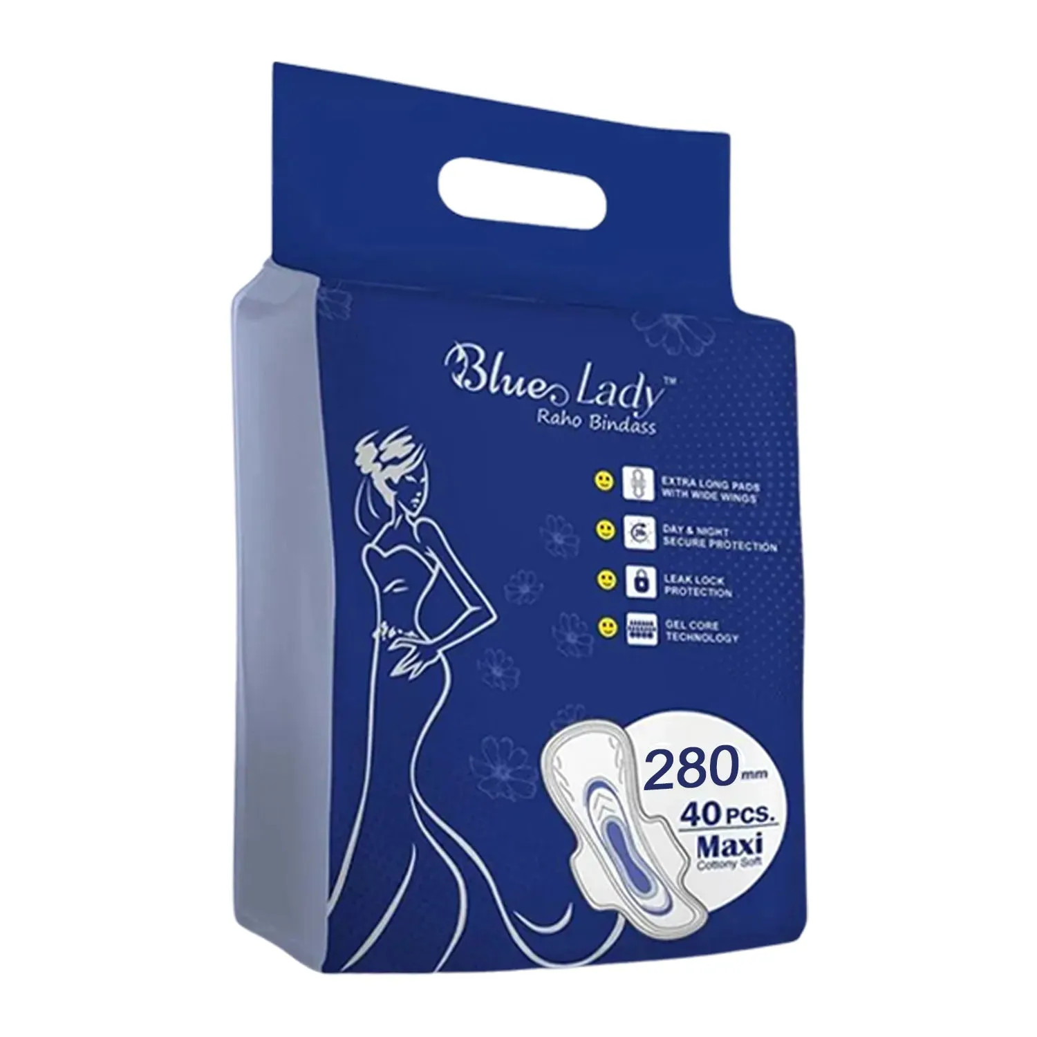 Blue Lady Extra Long Sanitary Pads with Wings (280 mm, 40 Pack)