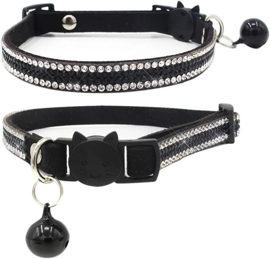 Breakaway Cat Collars, Kitten Collar with Bell,Adjustable Rhinestone Cat Collar for Girl & Boy CatsBlack