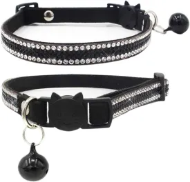 Breakaway Cat Collars, Kitten Collar with Bell,Adjustable Rhinestone Cat Collar for Girl & Boy CatsBlack