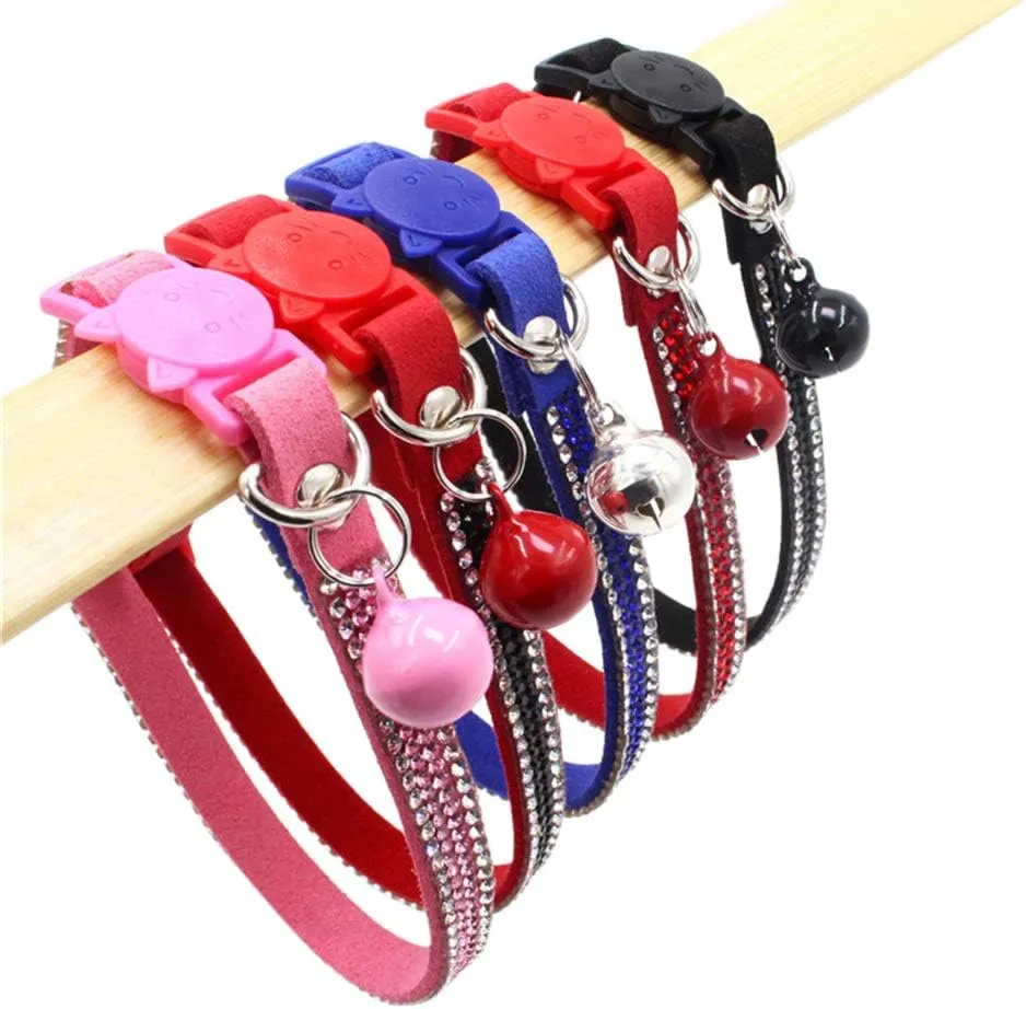Breakaway Cat Collars, Kitten Collar with Bell,Adjustable Rhinestone Cat Collar for Girl & Boy CatsRed