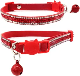 Breakaway Cat Collars, Kitten Collar with Bell,Adjustable Rhinestone Cat Collar for Girl & Boy CatsRed