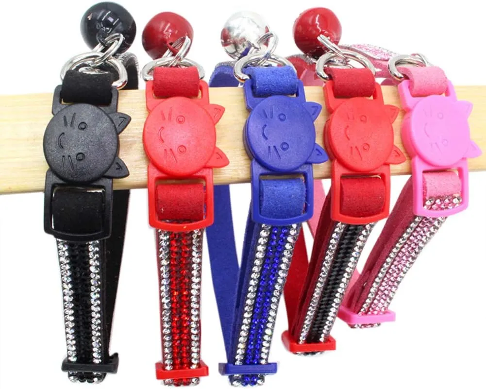 Breakaway Cat Collars, Kitten Collar with Bell,Adjustable Rhinestone Cat Collar for Girl & Boy CatsRed