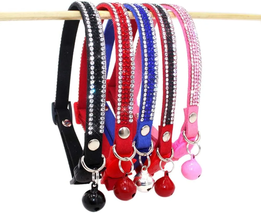 Breakaway Cat Collars, Kitten Collar with Bell,Adjustable Rhinestone Cat Collar for Girl & Boy CatsRed
