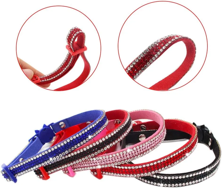 Breakaway Cat Collars, Kitten Collar with Bell,Adjustable Rhinestone Cat Collar for Girl & Boy CatsRed