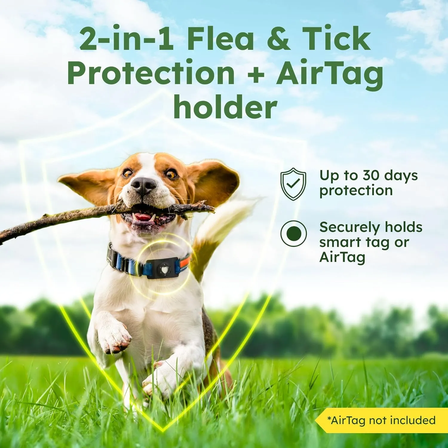 BugMD Paw Guardian Flea and Tick Prevention Pendant for Dogs & Cats with AirTag Holder | Plant-Powered Flea & Tick Control for Dog Collars & Cat Harnesses | Cat and Dog Tag with Air Tag Holder - BLACK