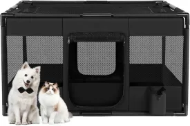 cat cage Portable Soft Cat & Dog Playpen Breathable Mesh Pet Fence with Stable Pipe Frame - Lightweight Enclosure for Indoor Outdoor Travel & Camping Xedapluv(Black,39x24x22in)
